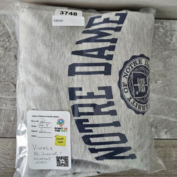 Champion Sweatshirt Vintage Jr XL Notre Dame Fighting Irish Hoodie Gray Academia - Picture 14 of 16